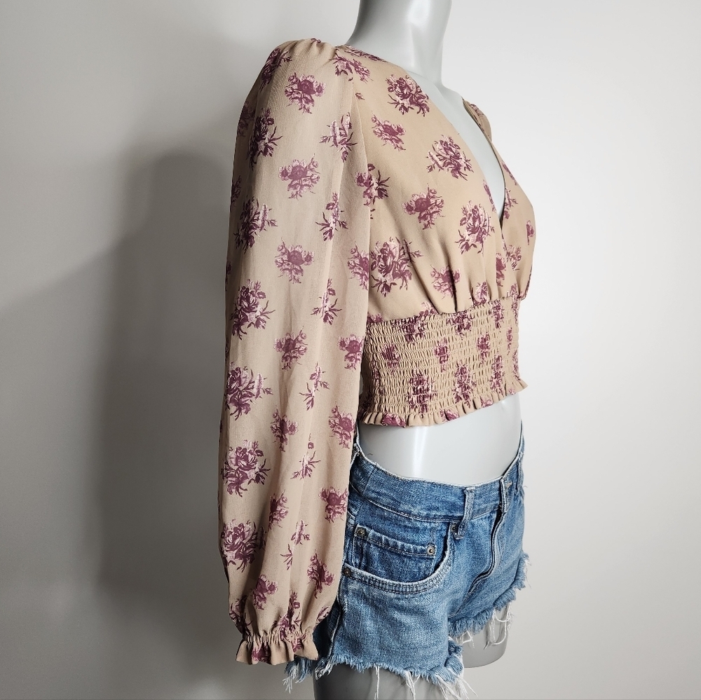 Aritzia Wilfred Wistful Floral Print Smocked V Neck Blouse Size S - Picture 4 of 15